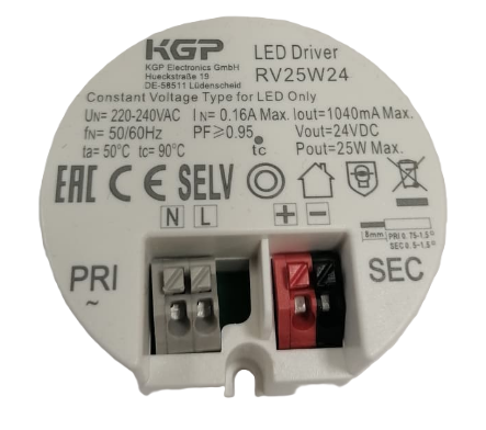 KGP RV 25W 24V IP20  D55 H25mm круглый блок питания
